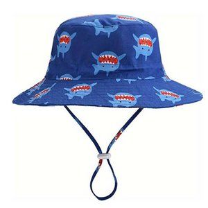 NEW Child's (21.3" 4-8yrs) Fun Sharks Sunhat Under Chin
